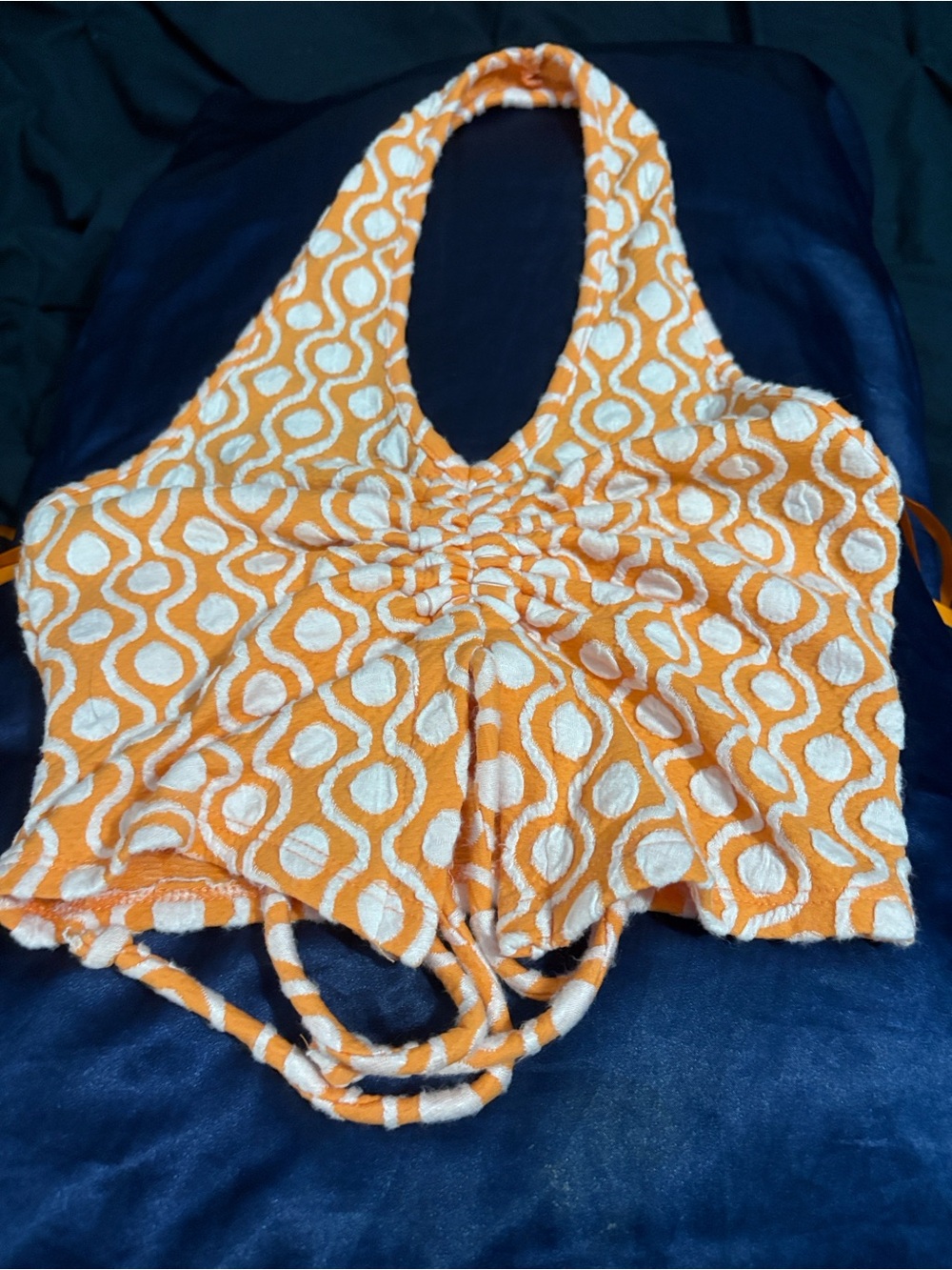 Womens S Julia by love j Orange and White Textured Crop Top